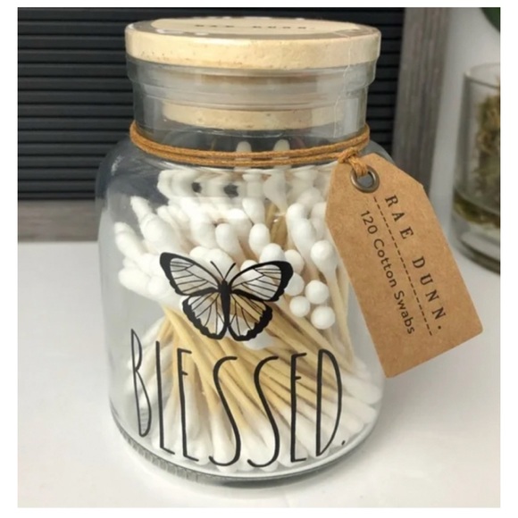NEW Rae Dunn Blessed Glass Jar Cotton Swab - Picture 2 of 4